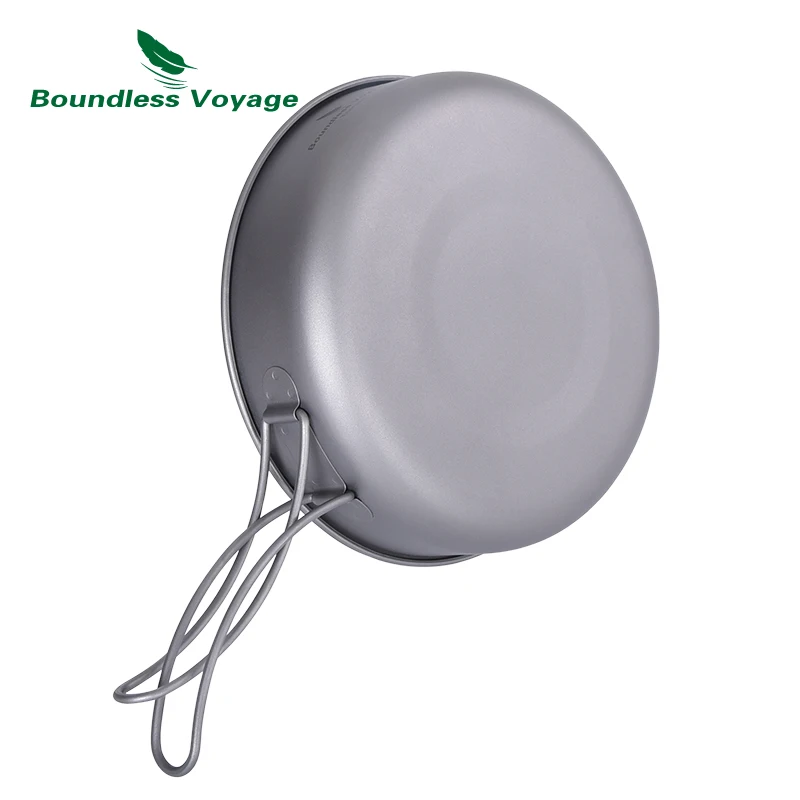 Boundless Voyage Titanium Non-stick Frying Pan with Folding Handle Camping Picnic Skillet Griddle Tableware Plate Dish Bowl