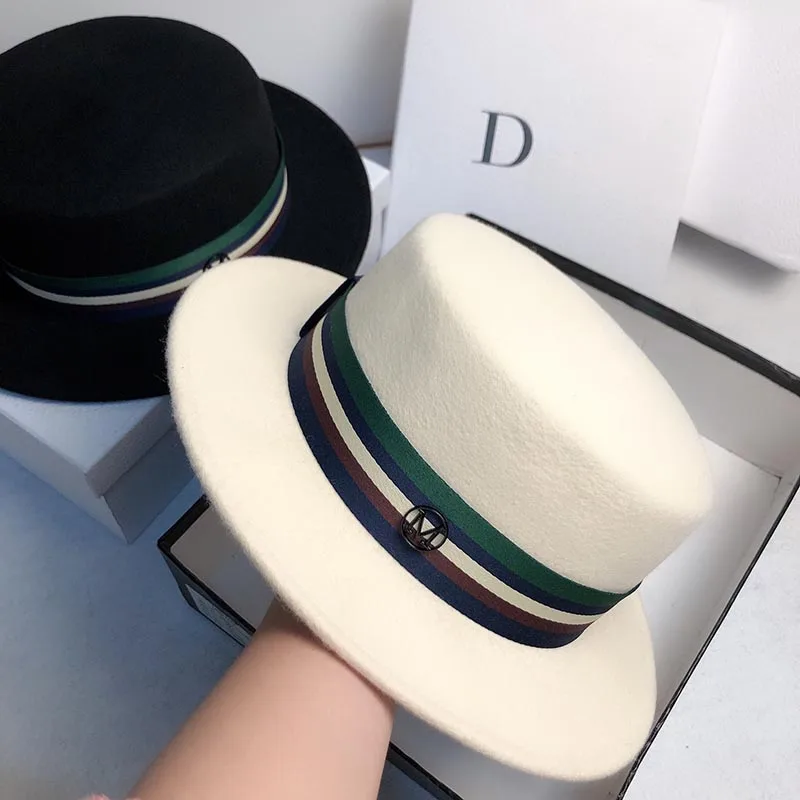 2021 New Hats For Women Men High Quality Wool Fedoras Hat Retro Flat Top Wide Brim Cap Fashion Simplicity Jazz Hat Autumn Winter