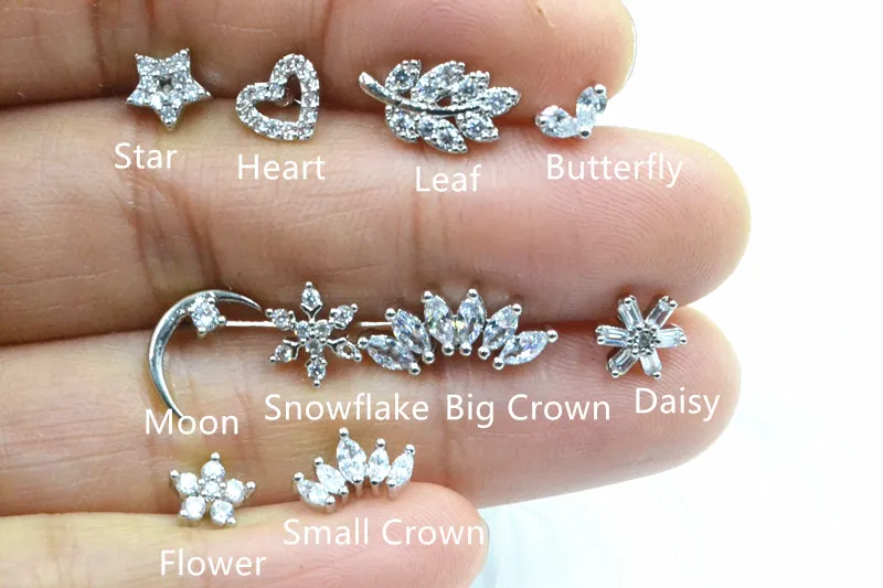 

Lot50pcs Body Jewelry- Heart/Daisy/Flower CZ Ear Studs/Earring Helix Bar Upper Earring Body Piercing Tragus Diath Earring 16g