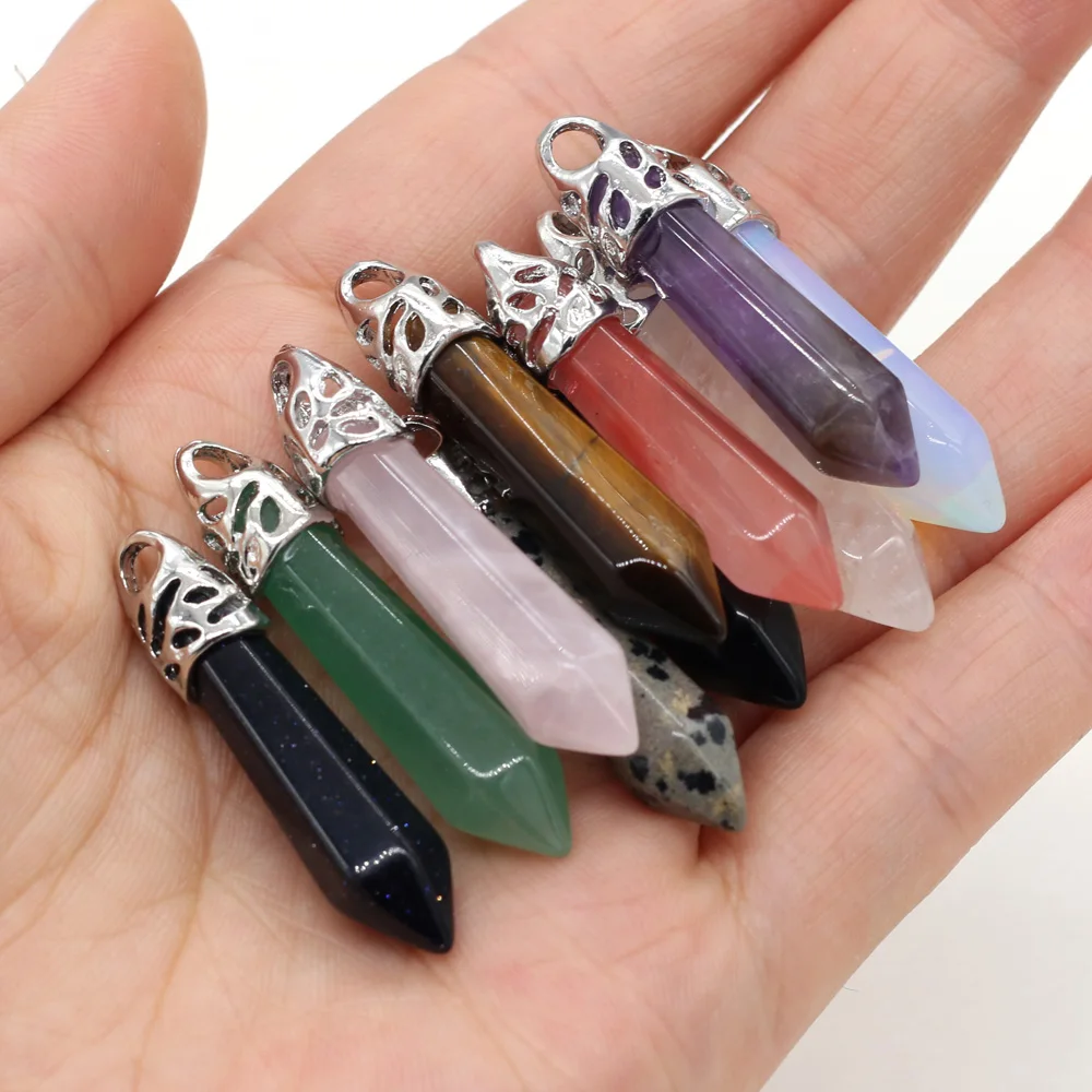 1pcs Natural Stone Pendants Charms Rose Quartzs Clear Quartzs for Jewelry Making DIY Accessories Fit Necklaces Earring 8x40mm