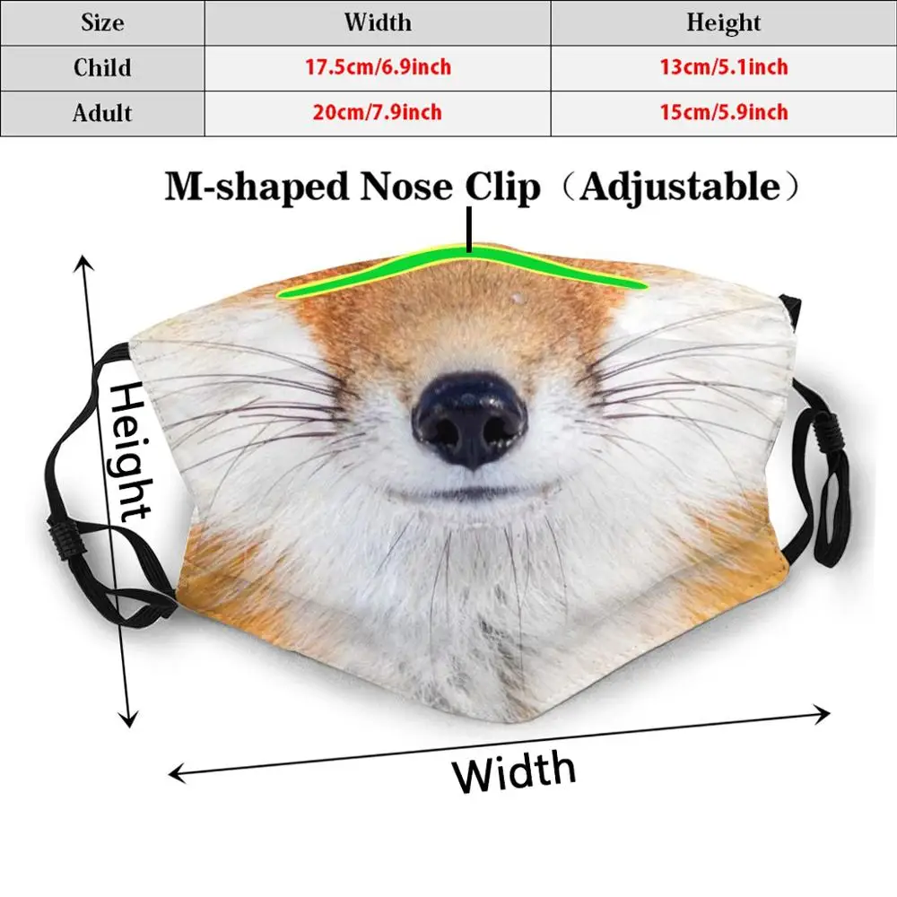 Raposa vermelha rosto impressão lavável filtro anti poeira boca máscara raposa vermelha mãe raposa pai raposa mamãe raposa papai animal engraçado criativo rosto