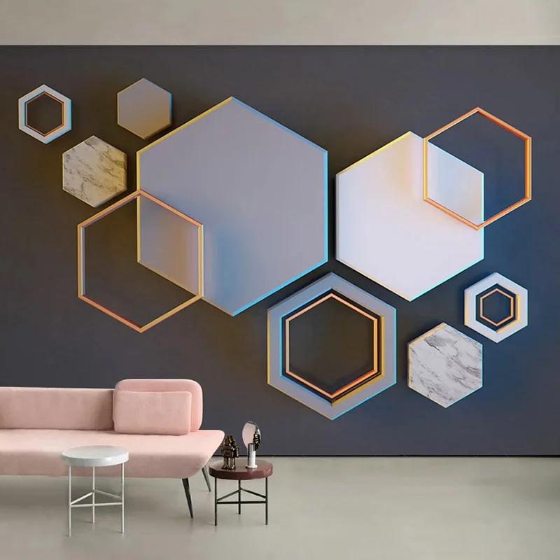 Custom Mural Modern Design 3D Stereo Geometric Hexagon Mosaic TV Background Wall Painting Living Room Bedroom Photo Wallpaper