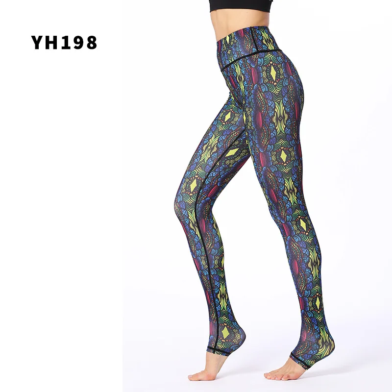 Women's Stretch Print Yoga Pants, High Waist Fitness Leggings, Sports Leggings with Pockets, Running Wear, Slim Pants