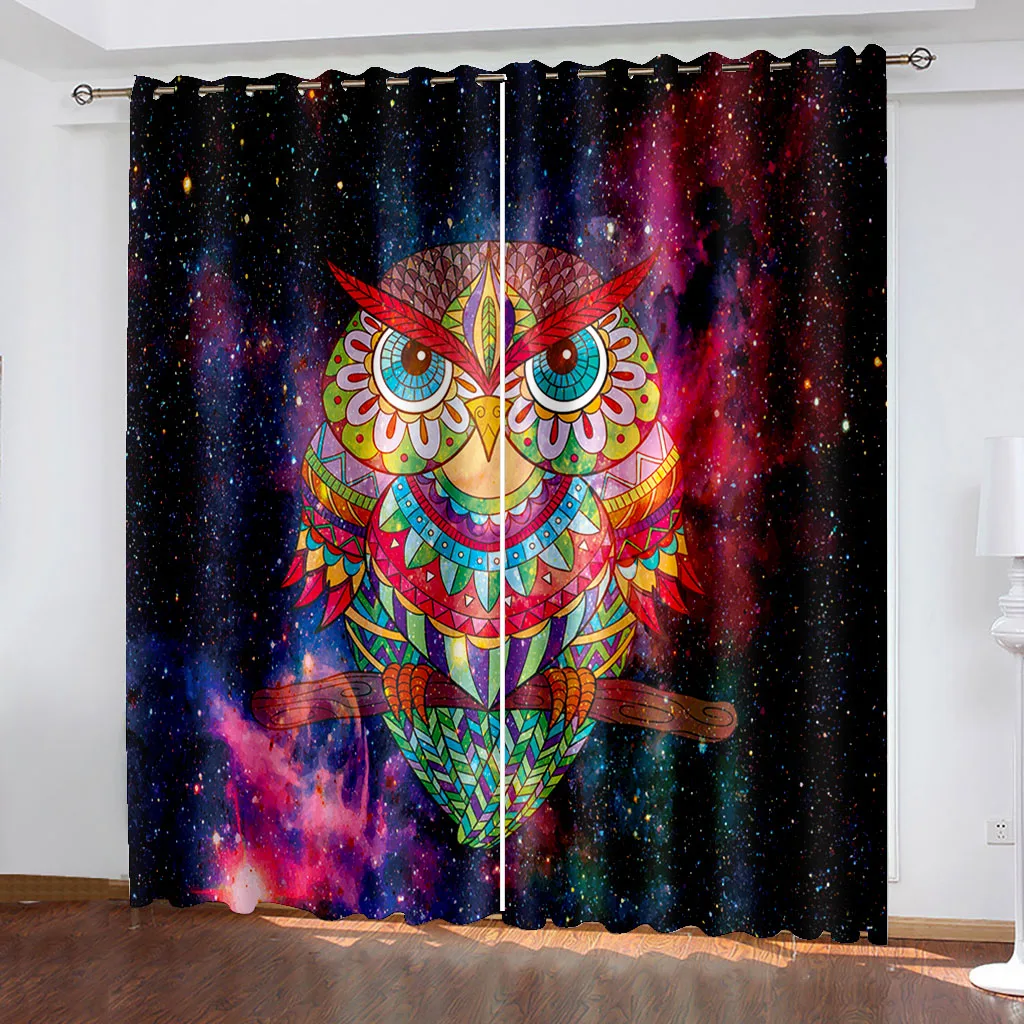 

3D Owl Printing Blackout Curtains for Living Room Colorful Owl Window Curtains Bedroom Thermal Insulated Drapes カーテン Cortinas