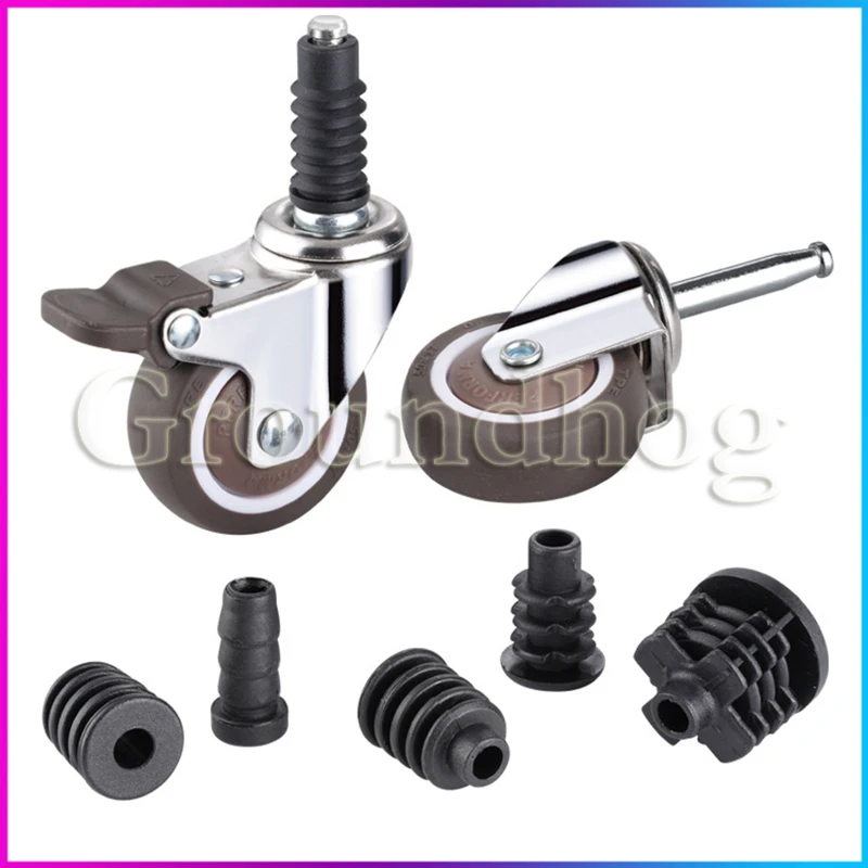 4 Stück/Set 1,5/2 Zoll Möbelrollen M8*38mm TPE Kugellager-Rollen für Rundrohrmontage mit Bremse für Babybett und Haushalt mit Steckverbinder – Detail 6