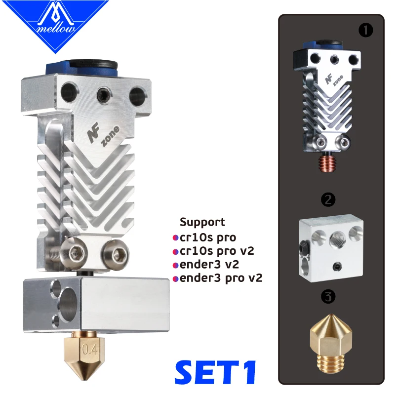 Mellow NF Zone-CR10S PRO Hotend Aerospace Materials For Creality  CR10S PRO Micro Swiss MK8 Nozzle 3D Printer Parts