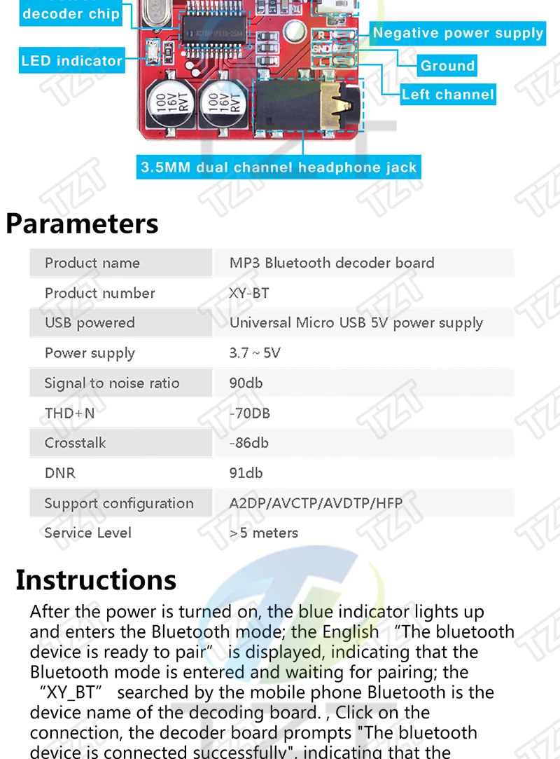 Bluetooth Audio Empfänger bord Bluetooth 4,1 BT 5,0 Pro XY-WRBT MP3 Lossless Decoder Board Wireless Stereo Musik Modul Mit Fall – Detail 4