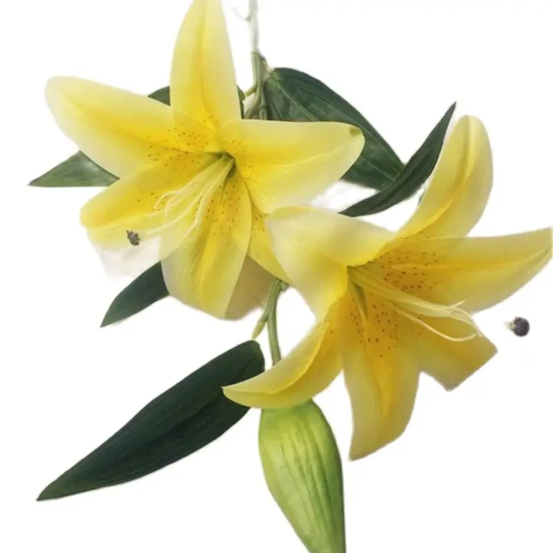 6pcs Artificial Lily Branch Real Touch Good Quality Greenish Three Heads Latex Llily Flower