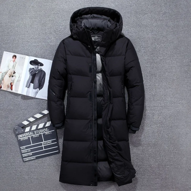 Weiß männer X-Lange Ente Unten Jacke 2023 Winter Neue Über Die Knie Verdicken Slim Fit Warme Jacken und Mäntel Männlich Marke Kleidung