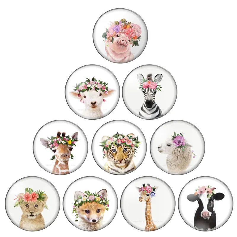 

Tiger Pig Lion Flower Amimals 10pcs 10mm/12mm/14mm/16mm/18mm/20mm/25mm Round photo glass cabochon demo flat back Making findings