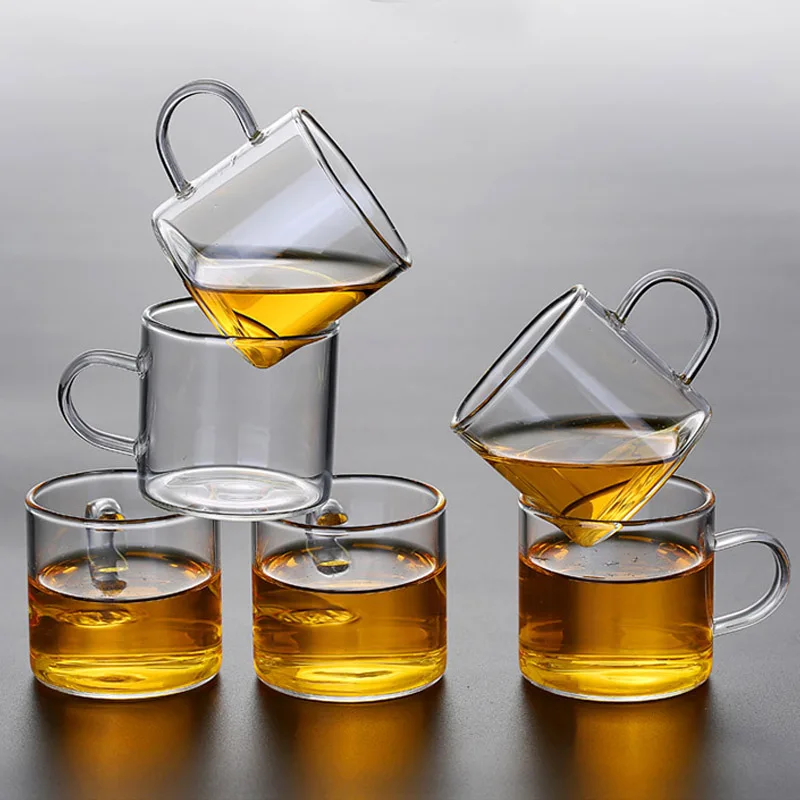 

120ml X 6PCS small thick heat-resistant transparent glass water teacup with handle Kung Fu tea set