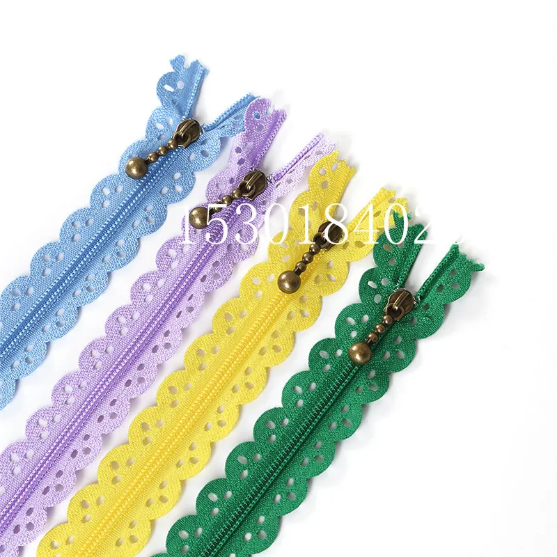 10Pcs Novelty 12/16/20 inch 3 holes Lace Zippers 3# Nylon for Purse Bags for DIY Sewing Tailor Craft Bed Bag 20/Color zip