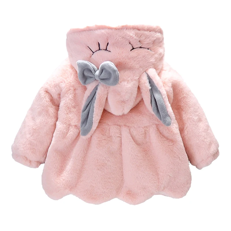 Cute Rabbit Ears Plush Baby Dress Christmas Princess Girls Dress Warm Hooded Long Sleeve Winter Dress Toddler Girl Clothes 1-3Y