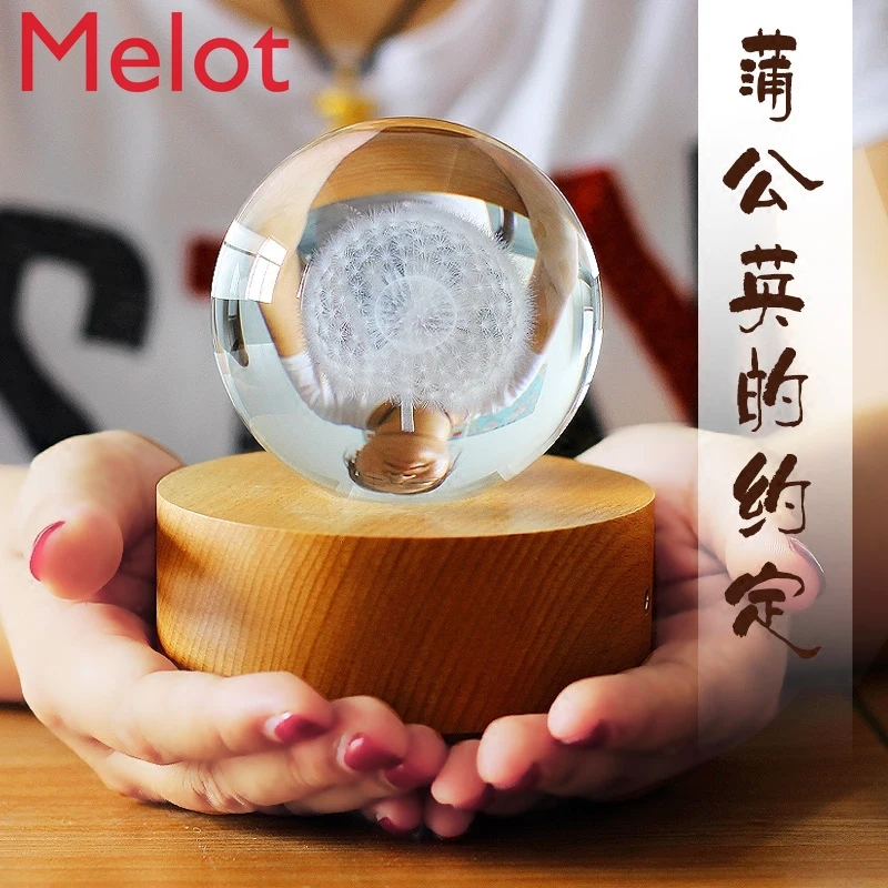 Handmade Crystal Ball Music Box Wooden for Boyfriend Girls Girlfriends Children Bluetooth Speaker Creative Holiday Birthday Gift