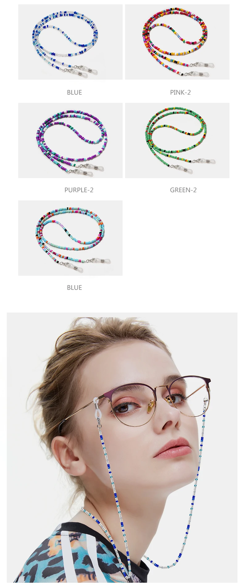Perlenbesetzte Brillenketten, farbige Brillenbänder für Damen, Brillenbänder mit Perlen für Damen, handgefertigte Brillenbänder für Damen – Detail 3