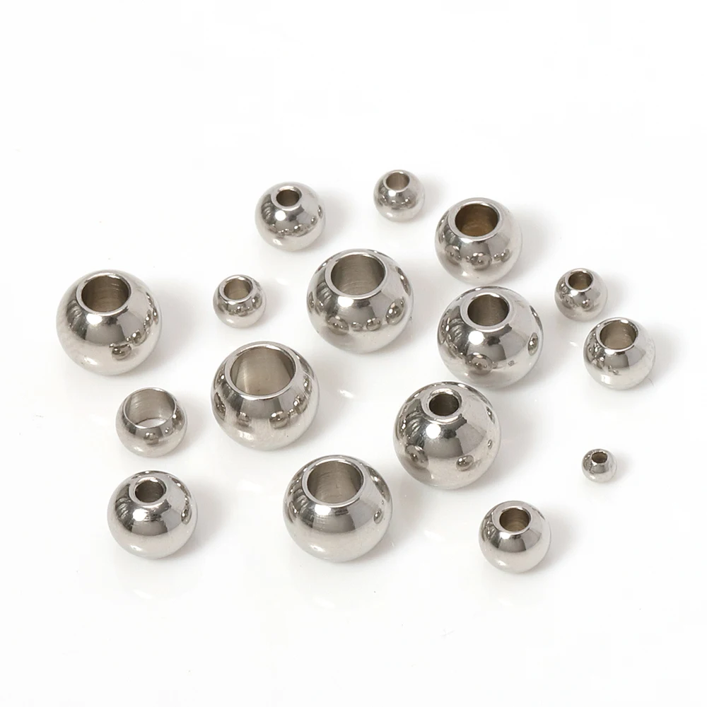 100pcs Stainless Steel Spacer Beads Loose Ball Big Hole 1.2mm-5mm For Jewelry Making Diy Bracelets Necklace Beaded Accessories