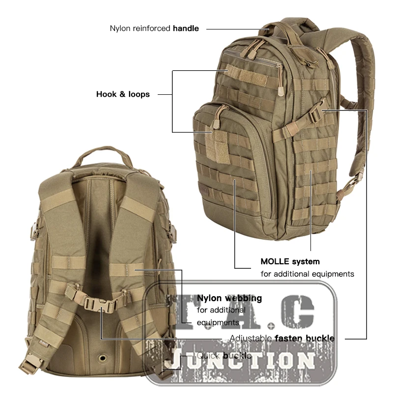 Tactical 24L Rucksack Bug Out Bag Military MOLLE Adjustable Backpack For Hunting Assault Survival Hiking Everyday Outdoor