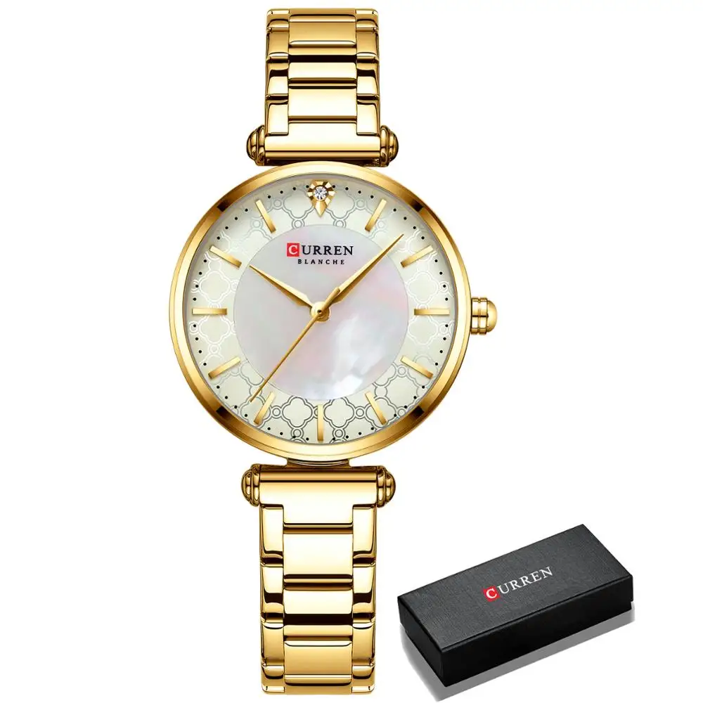 Uhren für Damen, Luxusmarke CURREN, elegante, dünne Quarz-Armbanduhr mit einfacher Damenuhr aus Edelstahl 9