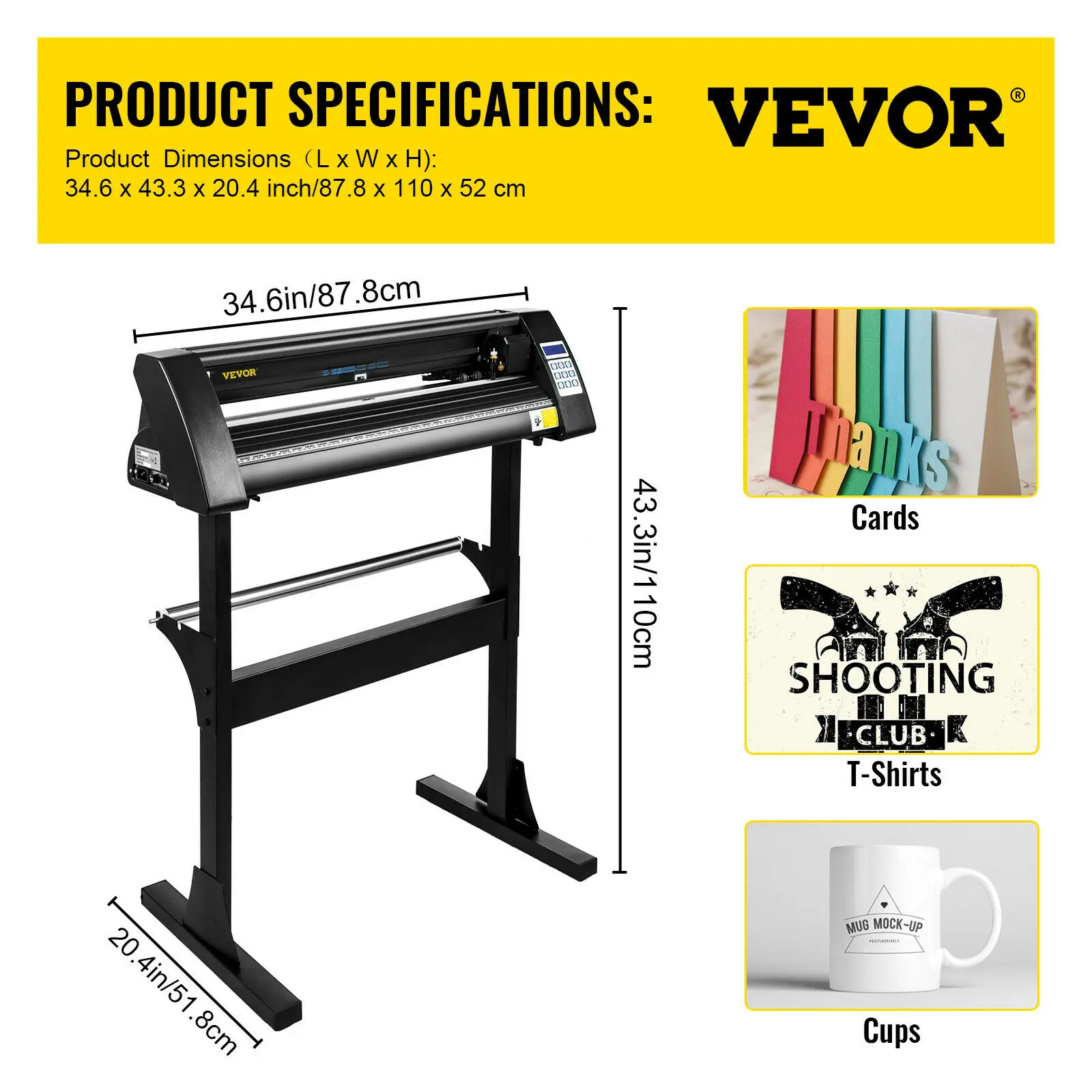 Vevor 28 Inch Vinyl Cutter/Plotter Teken Snijmachine Software 3 Blades Signmaster Software Lcd Zwart Handmatige Positionering