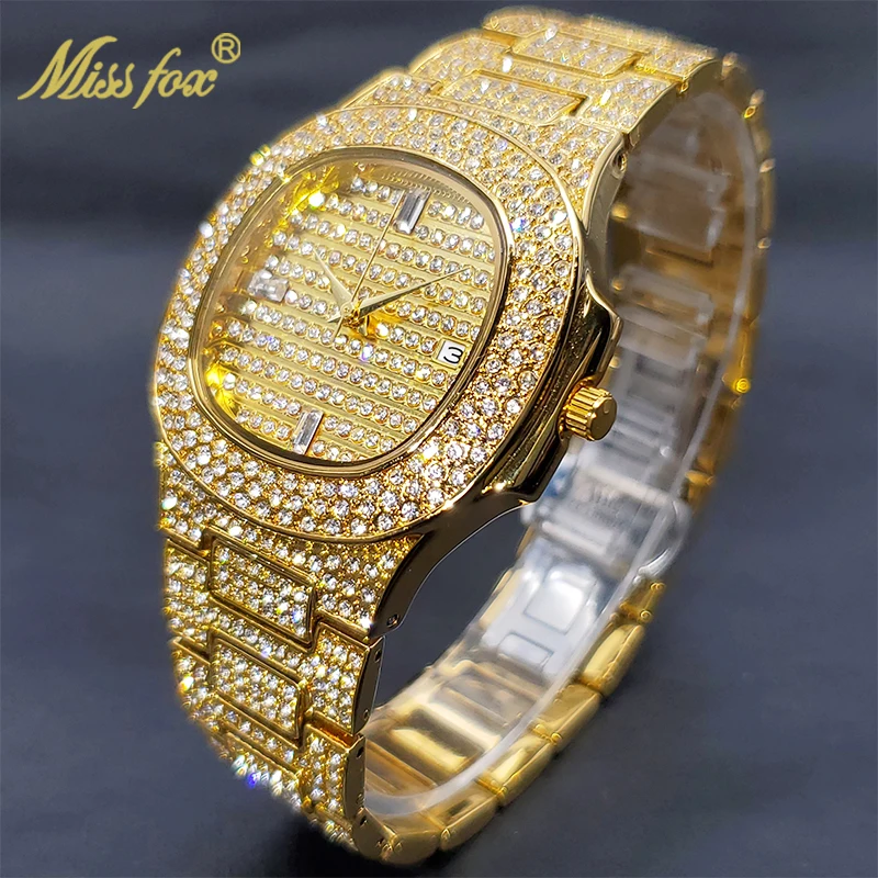 MISSFOX-Reloj de estilo clásico dorado para hombre, cronógrafo cuadrado Simple, ultrafino, elegante, con banda de diamantes, regalo de joyería, envío directo