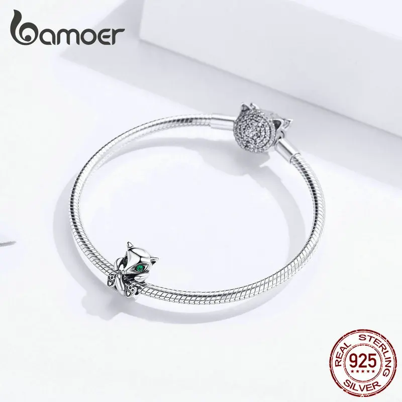 bamoer Baby Fox Animal Metal Charm fit Original Silver Snakle Bracelet 925 Sterling Silver Fashion Jewelry Bijoux SCC1290