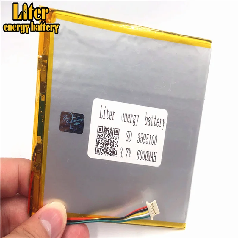 1.0MM 5pin connector PC 3.7 V 3595100 6000mah Rechargeable lipo battery solar li ion polymer lithium battery Tablet PC