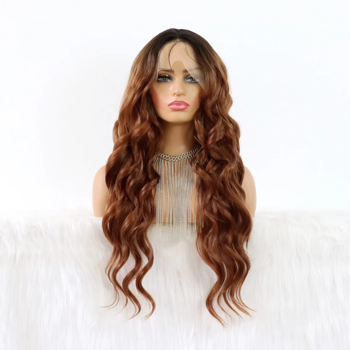 Brown 13*4 Lace Front Wigs Dark hair root With Natural Hairline  Synthetic Wig Daily Use Wigs Heat Resistant Fiber for Women