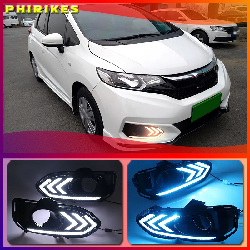 

2pcs For Honda jazz fit 2018 2019 LED DRL Daytime Running Lights Daylight Fog Lamp Cover With Turn signal lamp