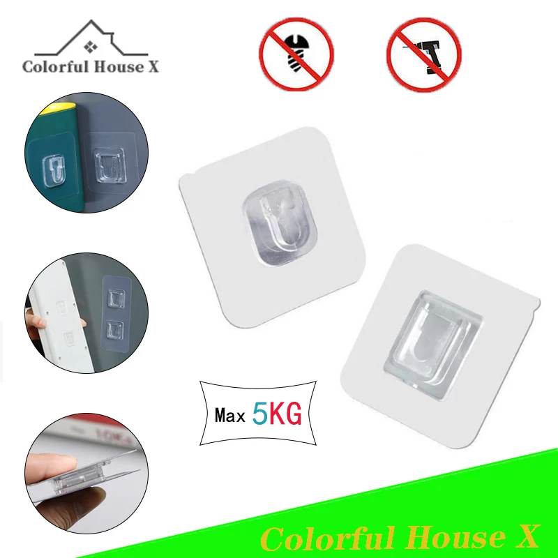 Punch-Free Transparent Plastic Male Buckle Female Buckle Kitchen Bathroom Living Room Wall Hook Waterproof Paste Single Double