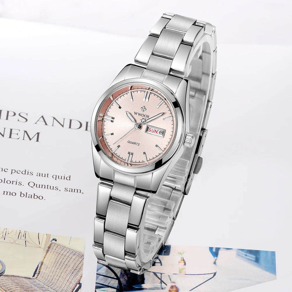 Montre Femme 2024 WWOOR Fashion Ladies Watches Waterproof Quartz Silver Clock Women Automatic Date Dress Wrist Watch Reloj Mujer