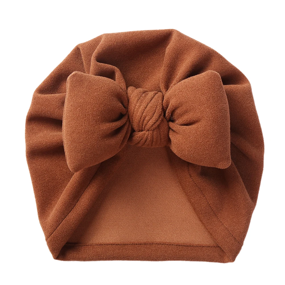 Faux Kaschmir Baby Hut Warme Herbst Winter Beanies Solide Bogen Topknot Motorhaube Infant Jungen Mädchen Caps Neue Turban Headwraps