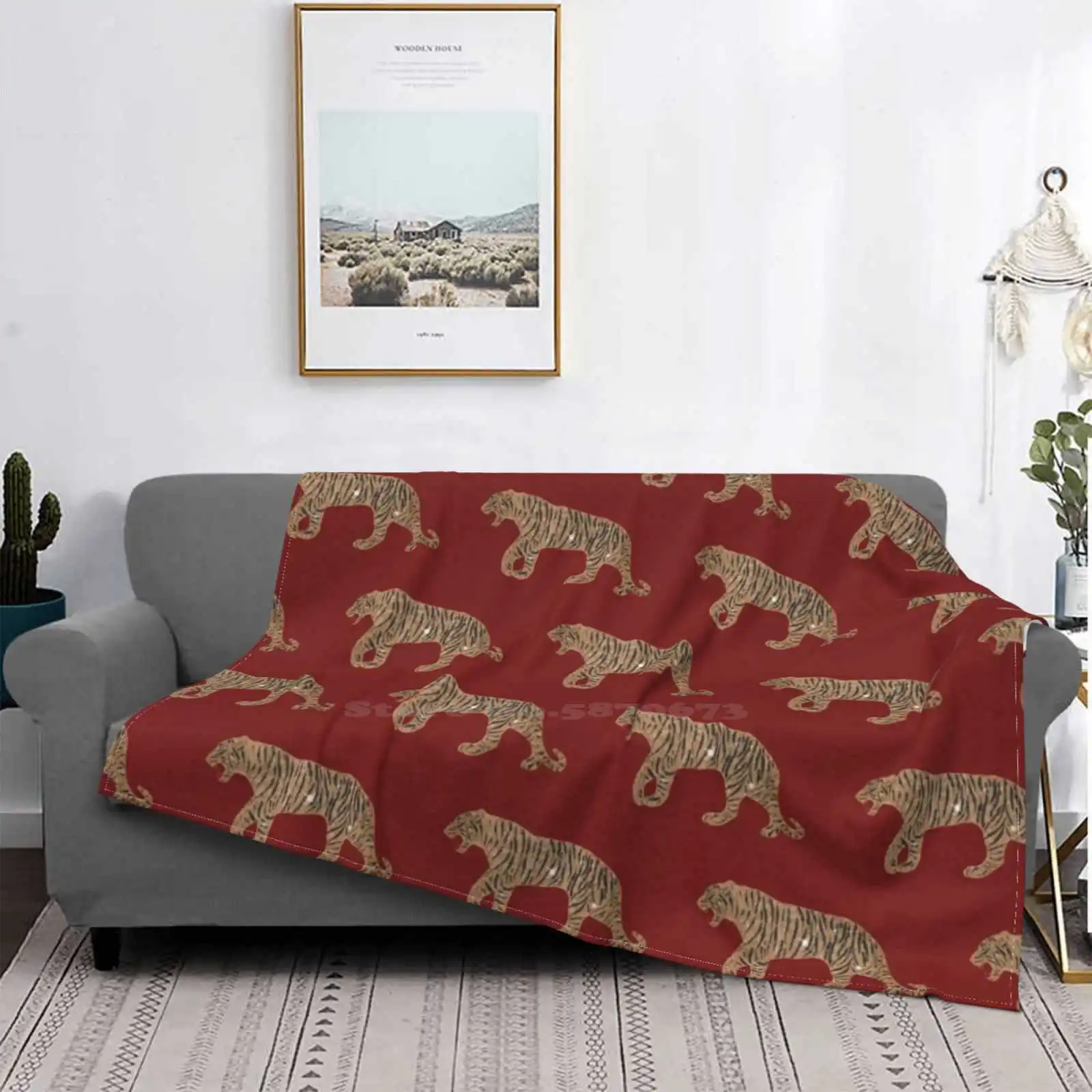 Gold Black Red Glitter Tiger Pattern Air Conditioning Blanket Soft Throw Blanket Tiger Animal Pattern Fire Engine Red Gold