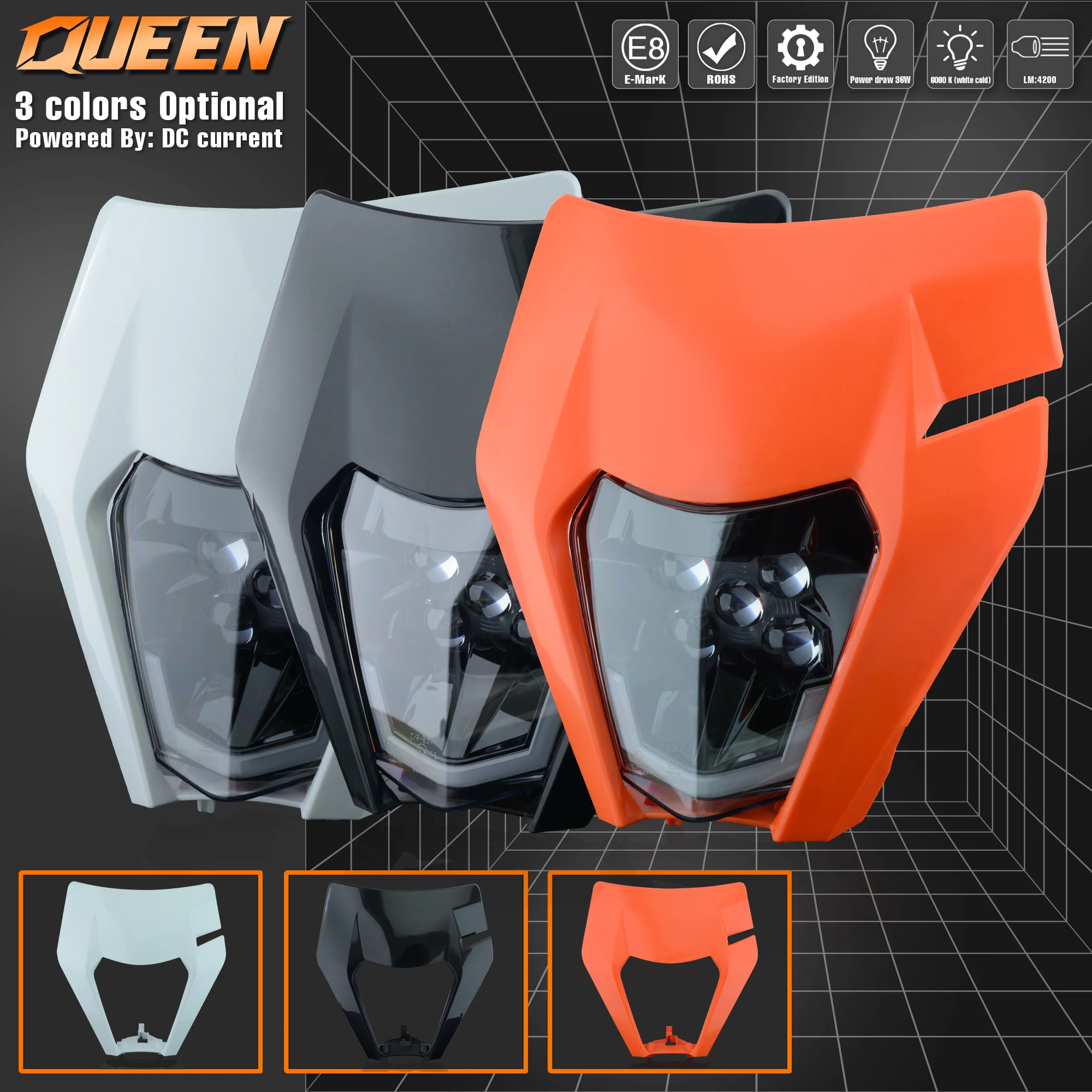 QUEEN X MOTOR Motorcycle LED Headlight Headlamp Head Light Supermoto Fairing For KTM EXC SXF MX Dirt Bike Enduro LED Headlight