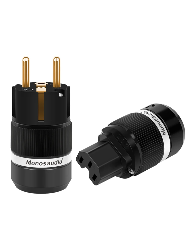 Monosaudio E100GF100G Wtyczka zasilania Hifi Schuko z czystej miedzi, wersja EU, 10A250V 15A/125V, złącze zasilania klasy audio IEC320 C13 — 2