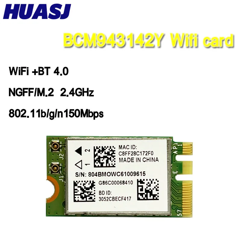 HUASJ Wireless Adapter Card Broadcom BCM943142Y 150Mbps Wlan M.2 NGFF WiFi BT 4.0 802.11b/g/n