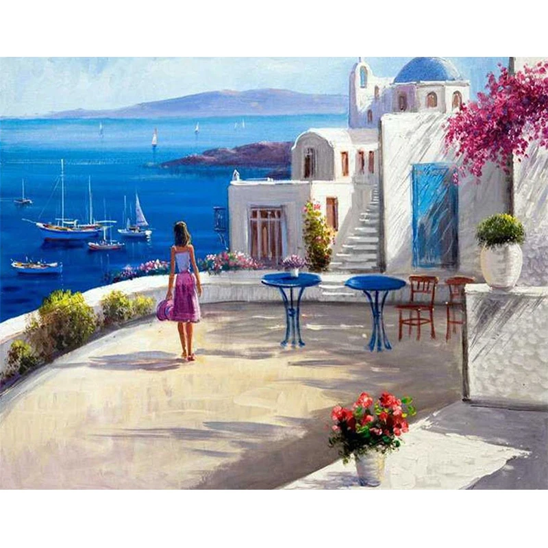 

PhotoCustom Painting By Numbers Kits Seascape DIY 60x75cm Oil Paint By Numbers On Canvas Scenery Frameless Handpaint Home Decor