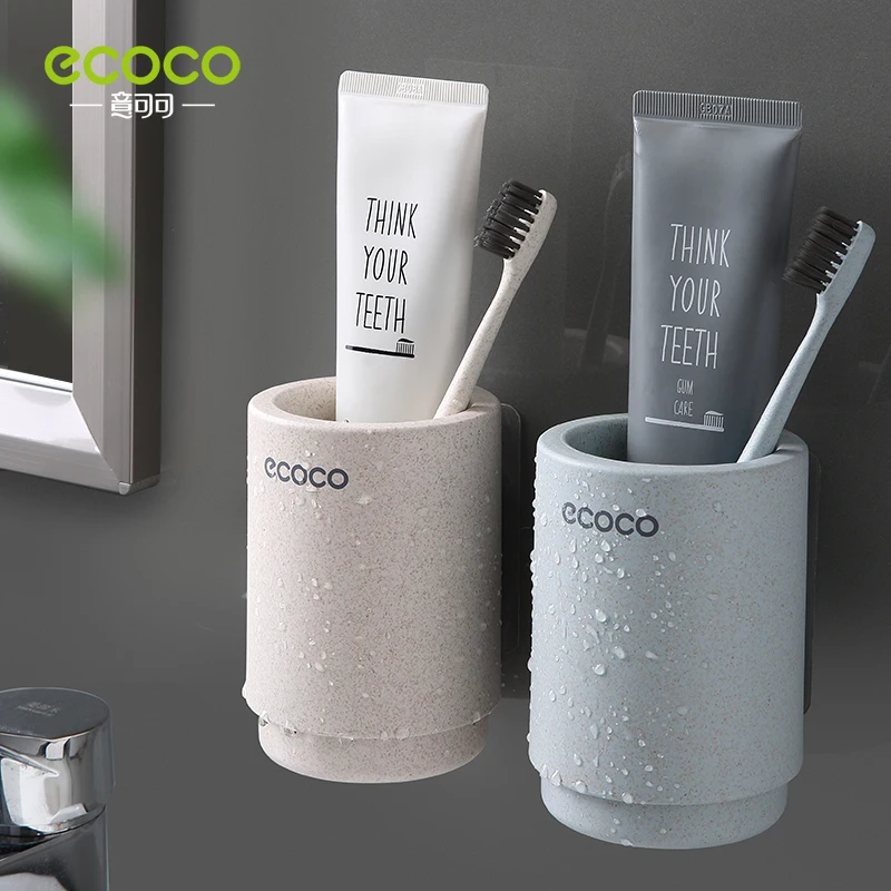 ECOCO Wall Mount Toothbrush Wash Cup Holder Magnet Toothbrush Holder Wheat Straw Healthy for Home Bathroom Accessories