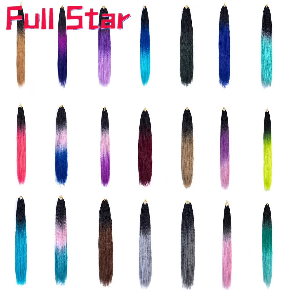 Full star-extensiones de cabello sintético para mujer, trenzas de ganchillo con degradado senegalés de 24 pulgadas, Color negro y marrón