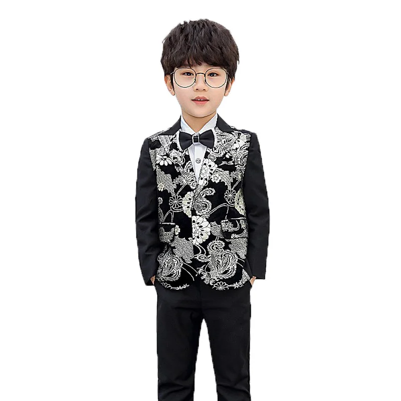 

Boys Silver Pressed Jacket+Pants 2Pcs Clothing Set Kids Luxurious Wedding Suit Children's Day Performance Graduation Dress