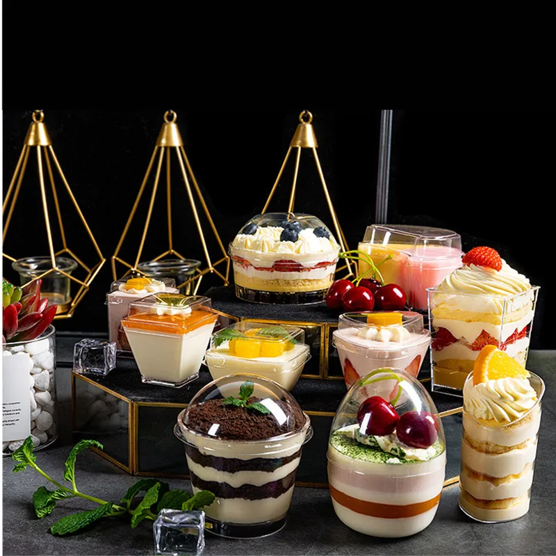 

50pcs High quality mousse cup pudding ice cream jelly cake dessert small plastic cups clear diy favors pastry cups with lids