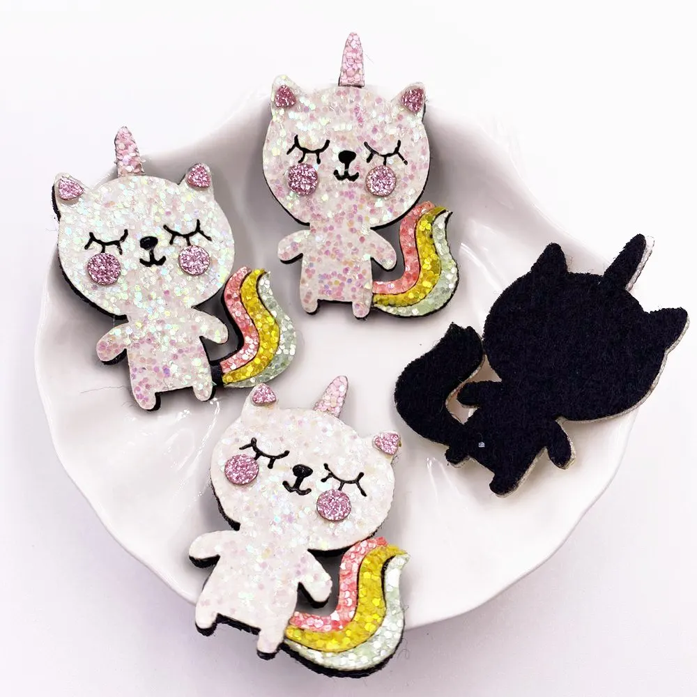 12PCS Filz Stoff Glitter Katze Einhorn Applikation DIY Haarnadel Bogen Zubehör Handgemachte Animation Patches Nähen Muster Handwerk