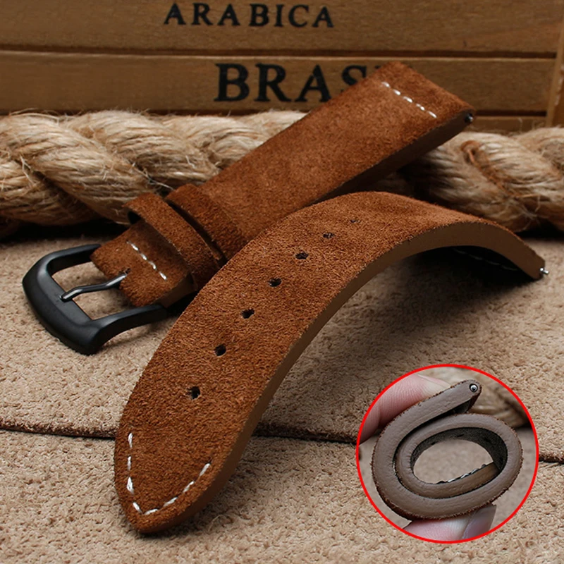 Handmade Watch Band Genuine Suede Leather Watch Strap 23mm Watchband  Waterproof Strap With Quick Release Bar For Brand Watch