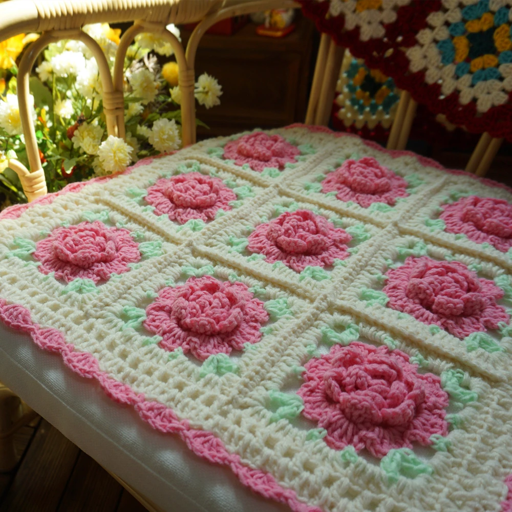 Handmade Crochet Blanket Tablecloths Throw Blanket Seat Cushion Home Decor Coaster Mat Pad 45X45cm 18in