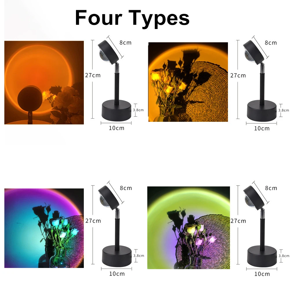 USB Projector Sunset Lamp Sun Rainbow Atmosphere Bedroom Night Light lampara de atardecer INS Photo Decoration Desk Table Lamp