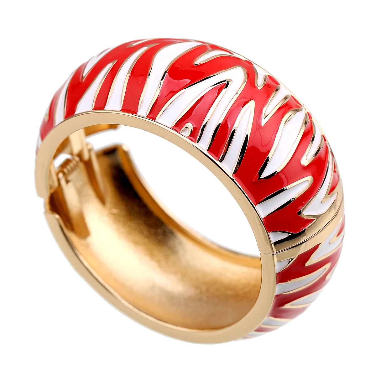 HAHATOTO Trendy Round Statement Striped Enamel Cuff Bracelet Gold Plated Bangle for Women Fashion Bracelet Jewelry Party Wedding