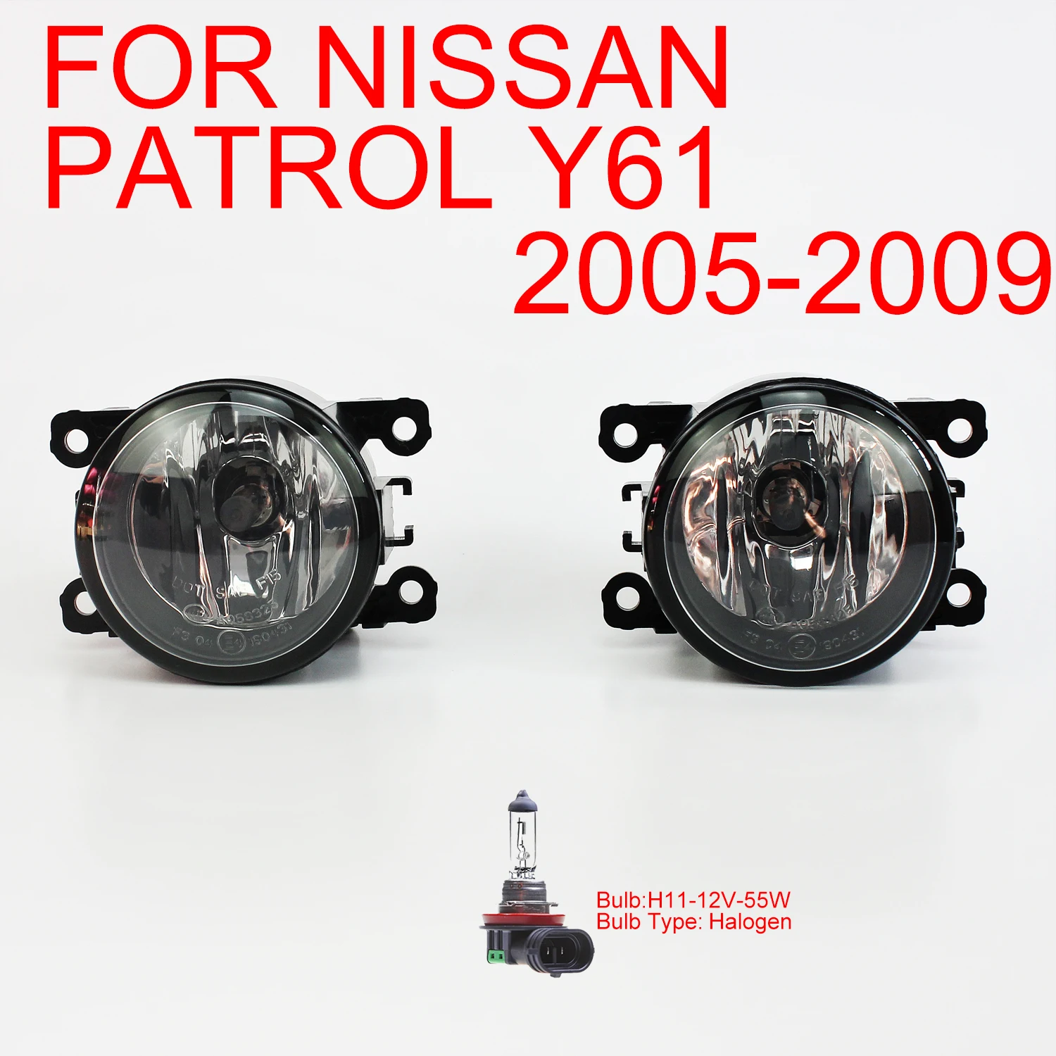 

For Nissan Patrol Y61 2005 2006 2007 2008 2009 Clear Lens Car Spot Fog Light Driver & Passenger Side w/H11-12V 55W Halogen Bulb