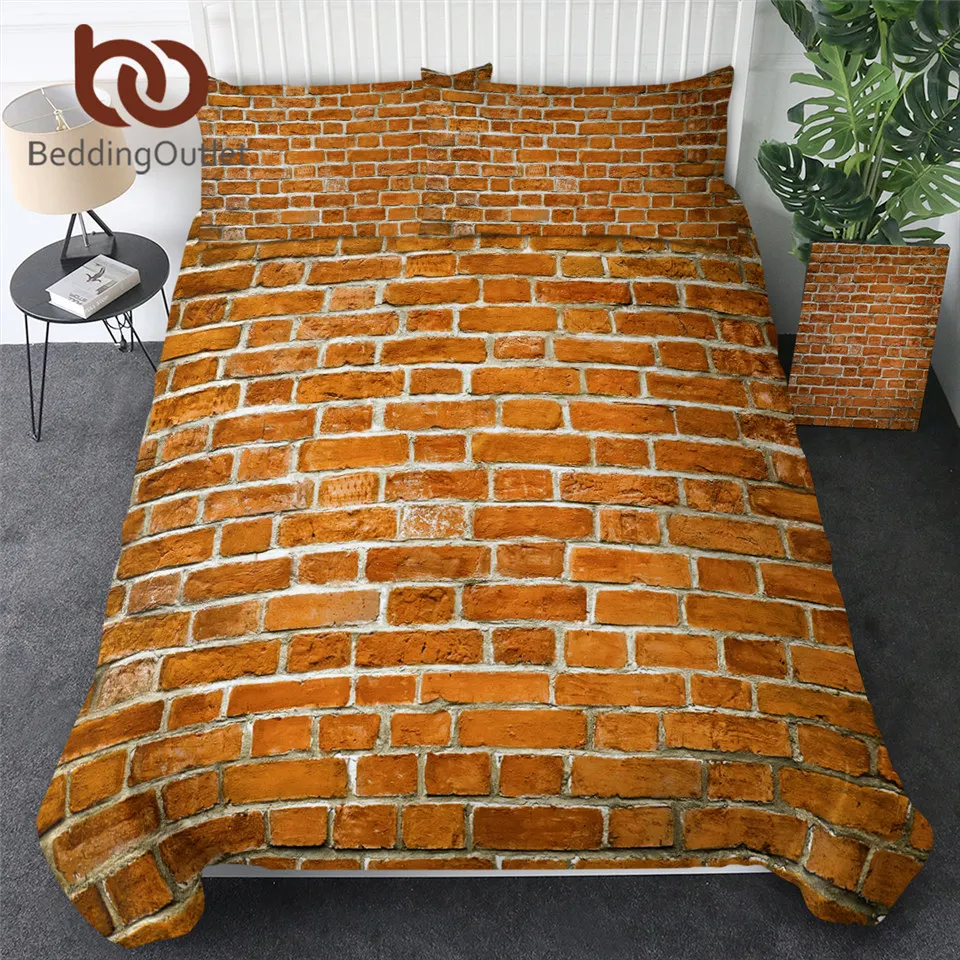 

BeddingOutlet Wall Bedding Set Brick Duvet Cover King Size Vintage Realistic Home Textiles Brown White Bedclothes Drop Ship 3pcs