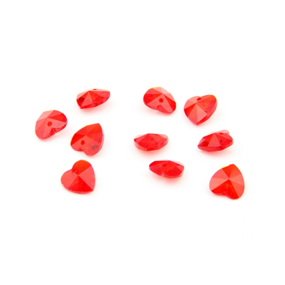 50pcs /lot 14mm Red Crystal Heart Pendant Crystal Parts Hanging Crystal Drop Prism Lamp Part For Wedding & DIY