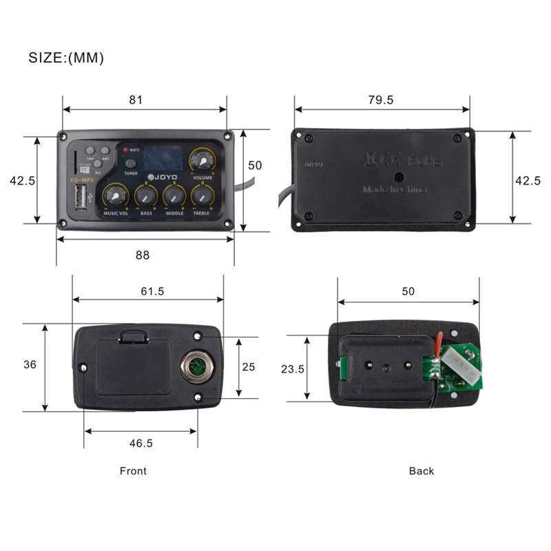 JOYO EQ-MP3 Acoustic Guitar Equalizer  with MP3 in Fucntion by TF Card or U-Disk 3 Band EQ Black