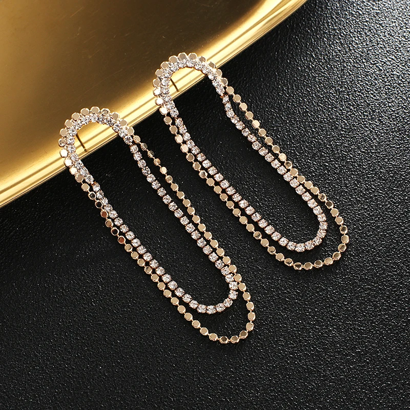 Fashion Luxury Shiny Rhinestone Long Tassel Dangle Earrings Female Earrings Accessories Dinner Party Wedding Gift E759